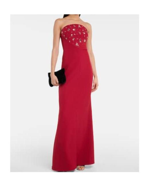 Safiyaa Red Makkari Embellished Strapless Crêpe Gown