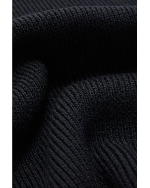 Moncler Black Logo Patch Ribbed Scarf for men
