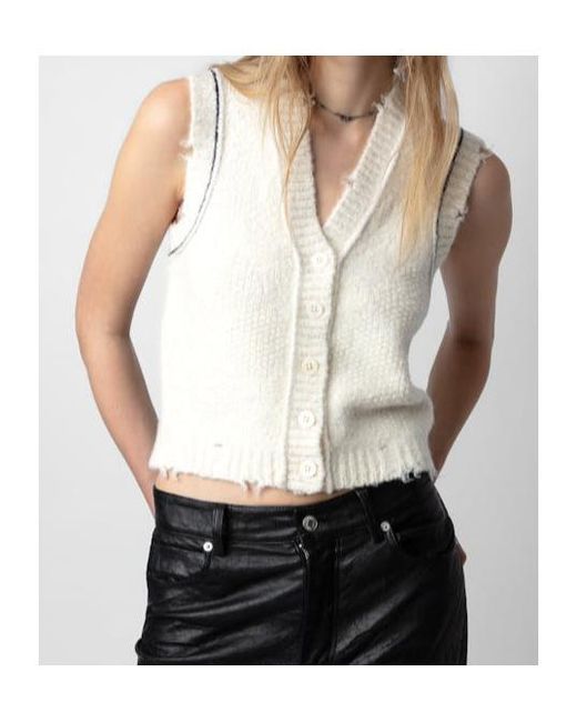 Zadig & Voltaire White Sequin-Embellished Chunky-Knit Vest