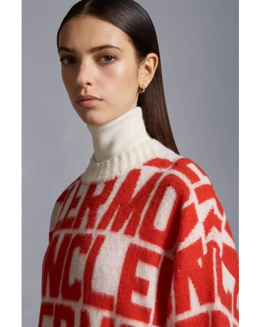 Moncler Red All-Over Logo Intarsia Knit Sweater