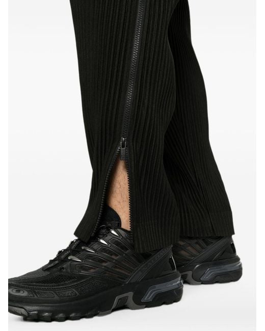 Homme Plissé Issey Miyake Black Pleated-Design Zip-Detailing Trousers for men