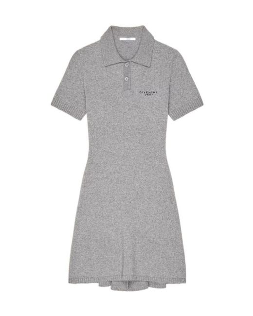 Givenchy Gray Logo Embroidered Knit Shirt Dress