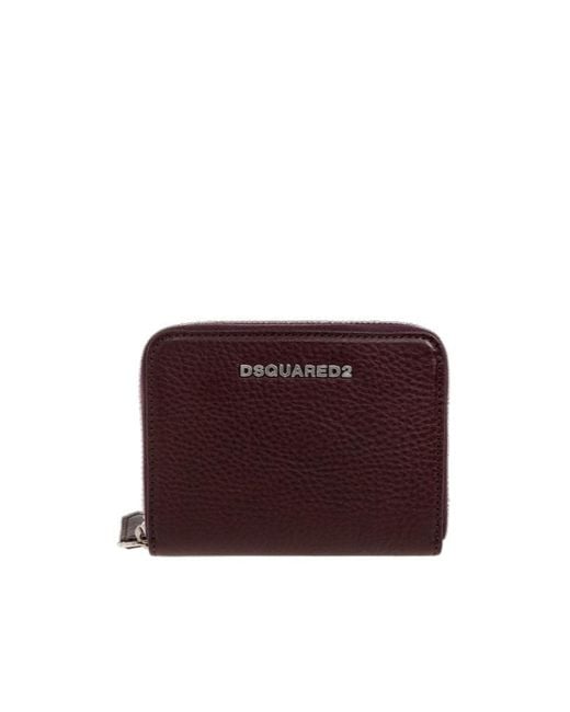 DSquared² Purple Logo-Plaque Pebbled-Leather Wallet