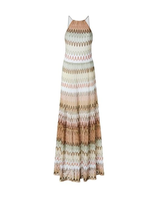 Missoni White Zigzag-Pattern Halterneck Maxi Dress