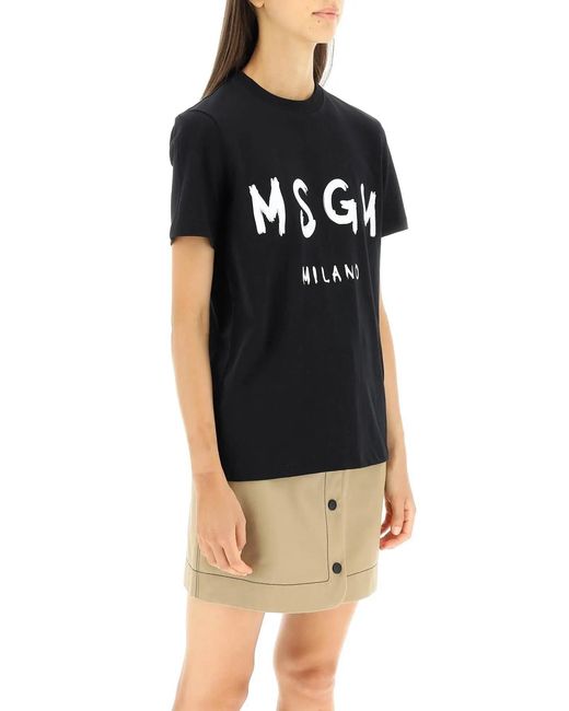 MSGM Black Graffiti Logo-Print T-Shirt