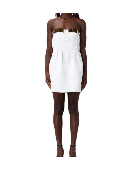 Elisabetta Franchi White Metallic-Detail Strapless Mini Dress