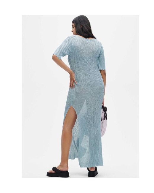 Ganni Blue V-Neck Knitted Maxi Dress