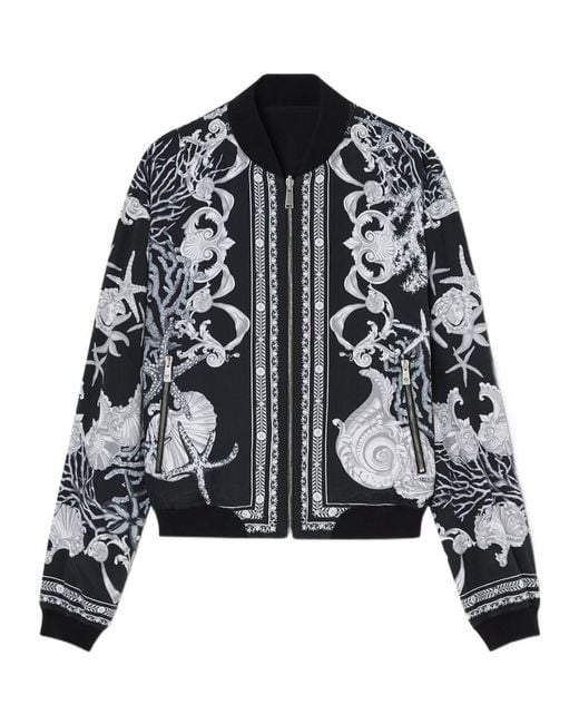 Versace Black Barocco Sea Reversible Zipped Bomber Jacket for men