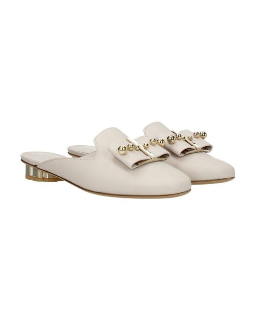 Ferragamo White Bow-Decorated Muller Shoes