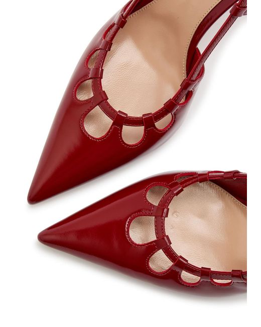 Gianvito Rossi Red Eloise 85 Cut-Out Glossed Leather Slingback Pumps