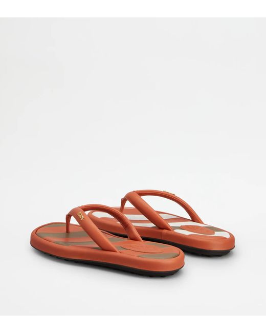 Tod's Brown Stripe Detail Flip Flops