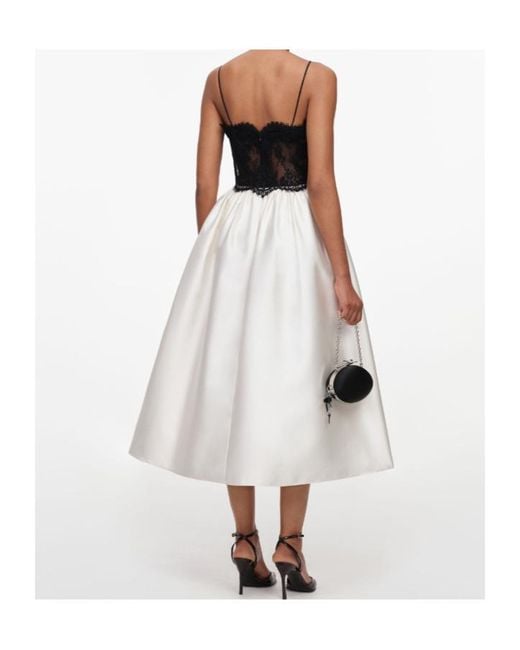 Self-Portrait White Cream Taffeta Contrast Lace Midi Dress