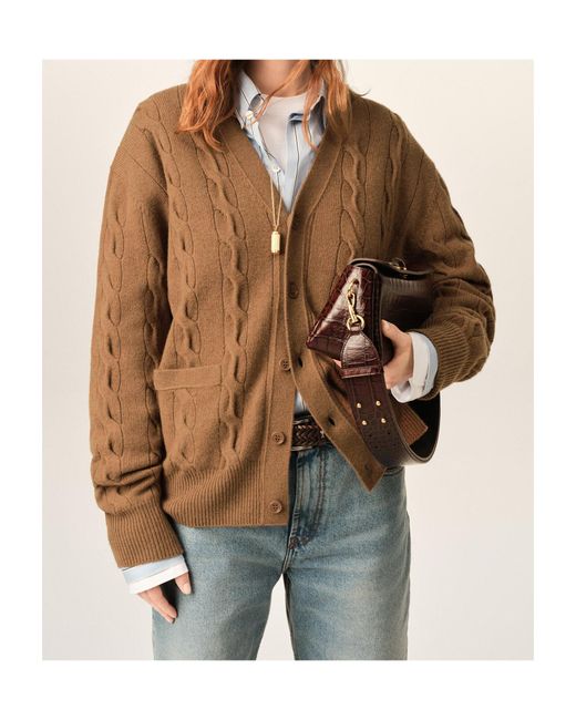 AMI Brown Cable Wool Cardigan for men