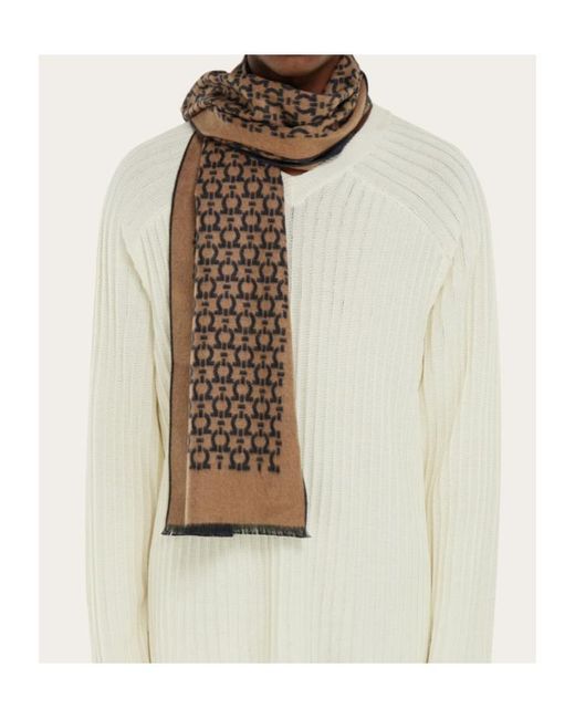 Ferragamo Brown Ferragamo Gancini Printed Frayed-Edge Scarf for men