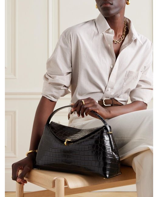 Totême Black Totême T-Lock Embossed Top Handle Bag