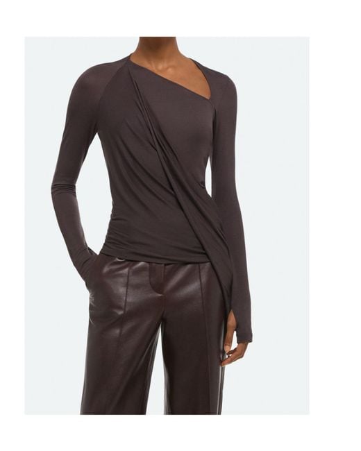 Helmut Lang Brown Asymmetric Draped Top