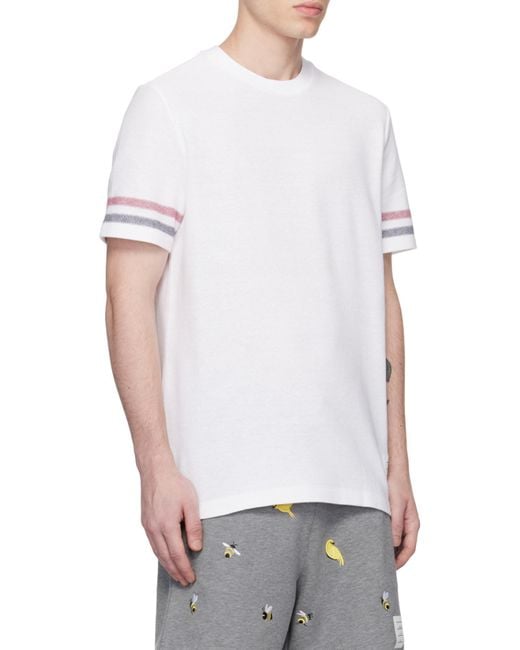 Thom Browne White Striped Crewneck T-Shirt for men