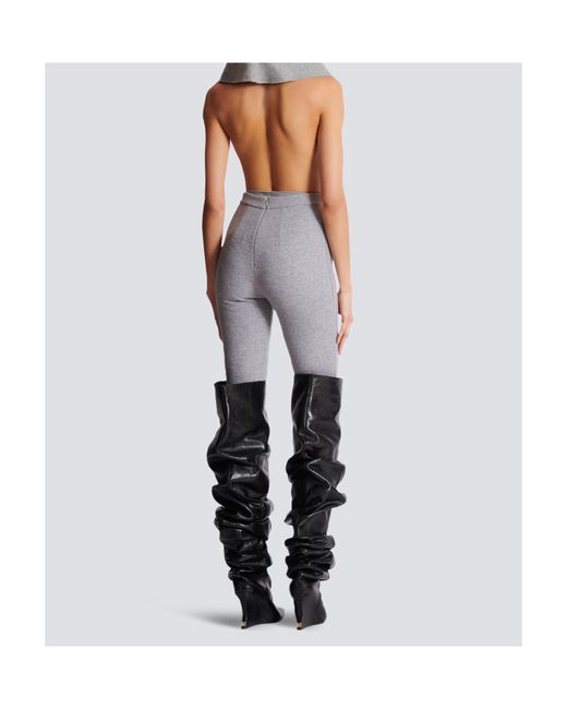 Balmain Gray Draped Bodysuit With Hood