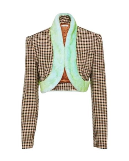 Area Green Cropped Faux Fur-Trimmed Jacket