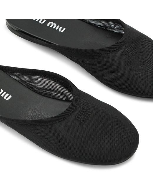Miu Miu Black Logo-Embroidered Flat Mules