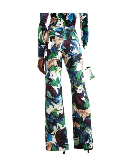 Mary Katrantzou Blue Printed Stretch-Jersey Wide-Leg Pants