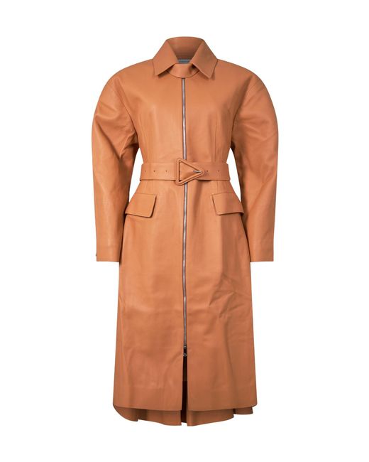 Bottega Veneta Brown Pointcollar Leather Long Coat
