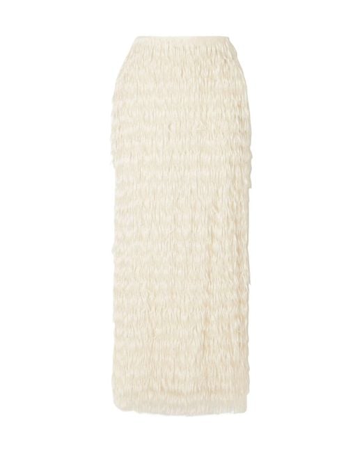 Maticevski White Resonate Fringed Satin Midi Skirt