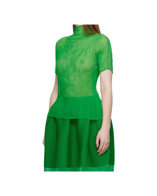 Issey Miyake Green Twisted Turtleneck Cover-Up