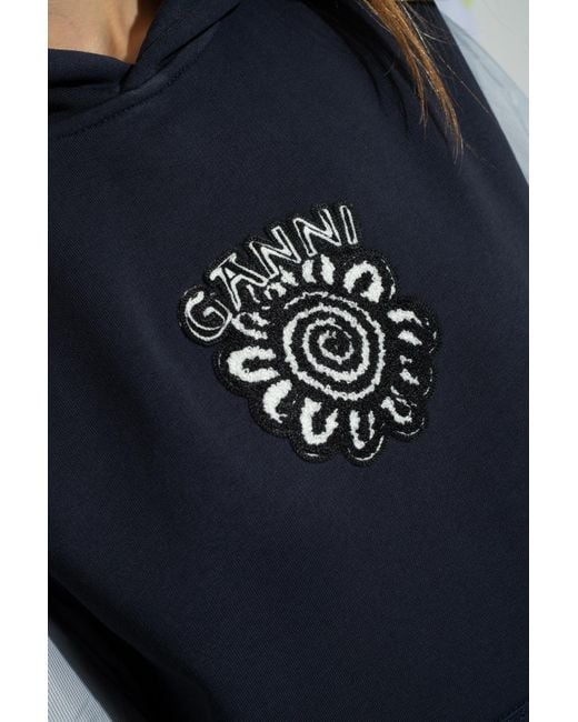 Ganni Blue Oversized Isoli Flower Hoodie