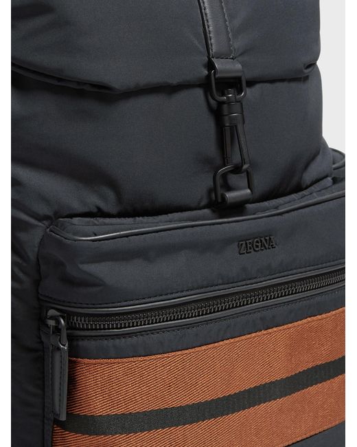 Zegna Black Logo Printed Stripe-Trim Backpack for men