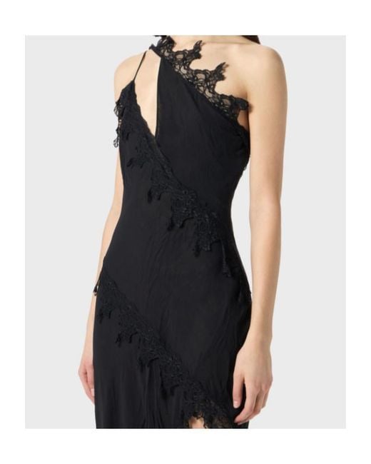 Blumarine Black Asymmetrical Lace-Embellished Draped Dress