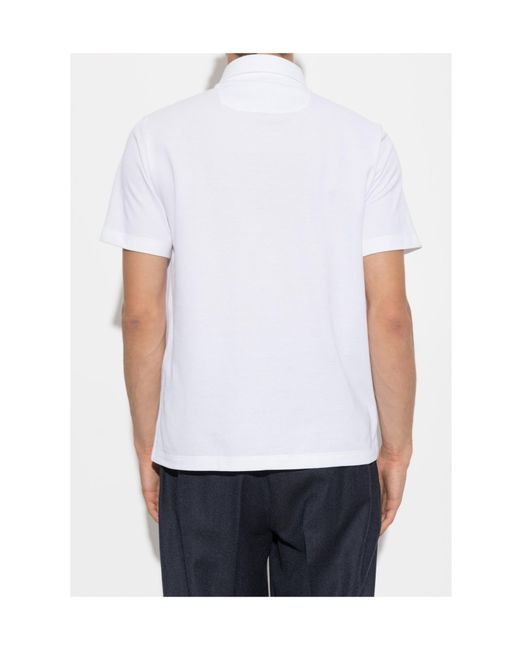 Brioni White Buttoned Collar Polo Shirt for men