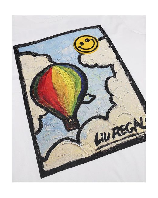 LIU REGALI White Hot Air Balloon Oil Painting Short-Sleeved T-Shirt for men