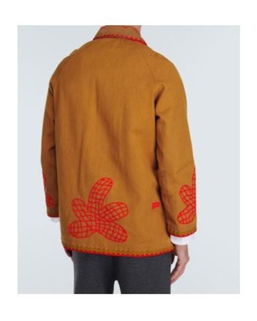 Bode Brown Field Maple Embroidered Cotton Coat for men