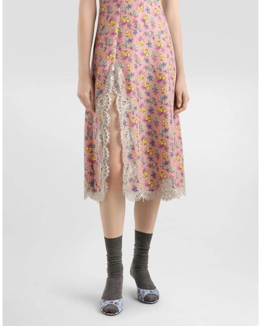 Dolce & Gabbana Pink Small Floral-Printed Slip Dress