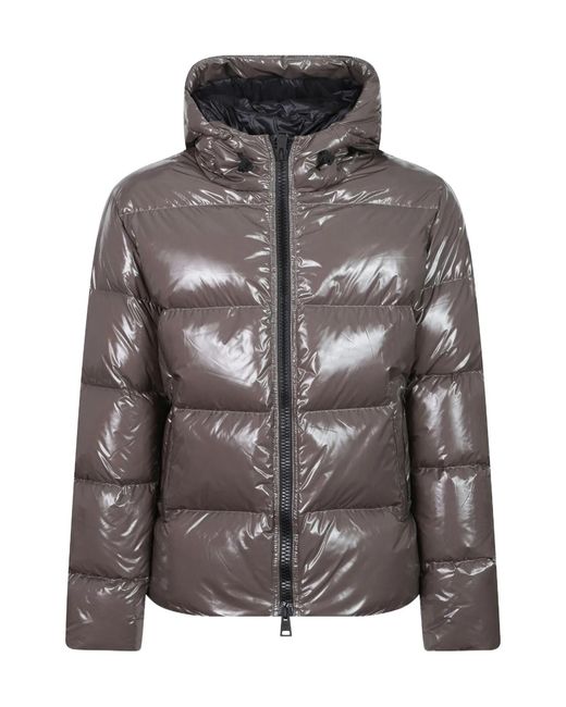 Herno Gray Quilted Hooded Down Jacket for men
