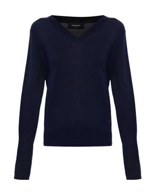 DSquared² Blue V-Neck Knitted Jumper
