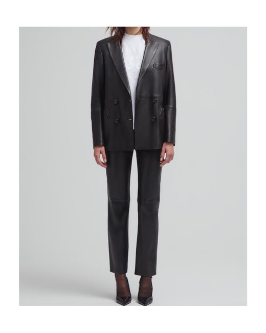 Blazé Milano Black Double-Breasted Oversize Leather Blazer