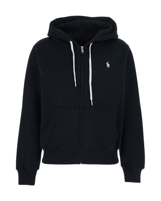 Polo Ralph Lauren Blue Sweatshirt With Drawstring Hood And Pony Embroidery On The Front