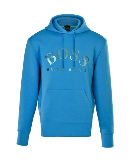 Boss Blue Logo Hooded Sweater for men