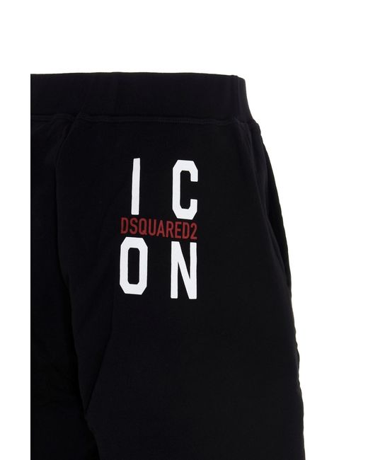 DSquared² Black Icon Logo Print Track Shorts for men