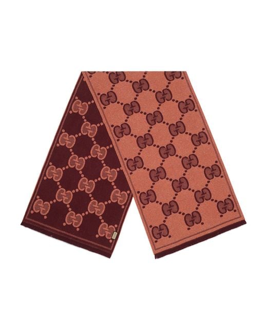 Gucci Red Gg Jacquard Knitted Scarf