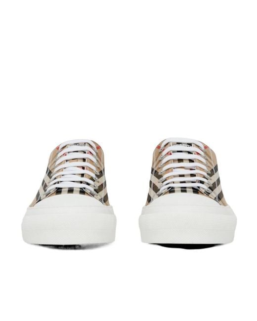 Burberry White Checked Lace-Up Sneakers