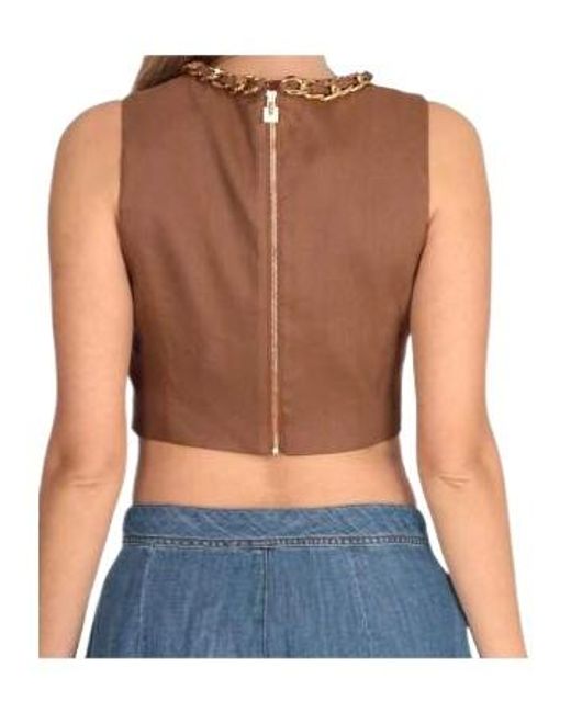 Elisabetta Franchi Blue Chain-Detailed Cropped Sleeveless Top
