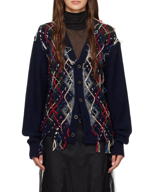Maison Margiela Blue Cut-Out Detailed Knitted Cardigan for men