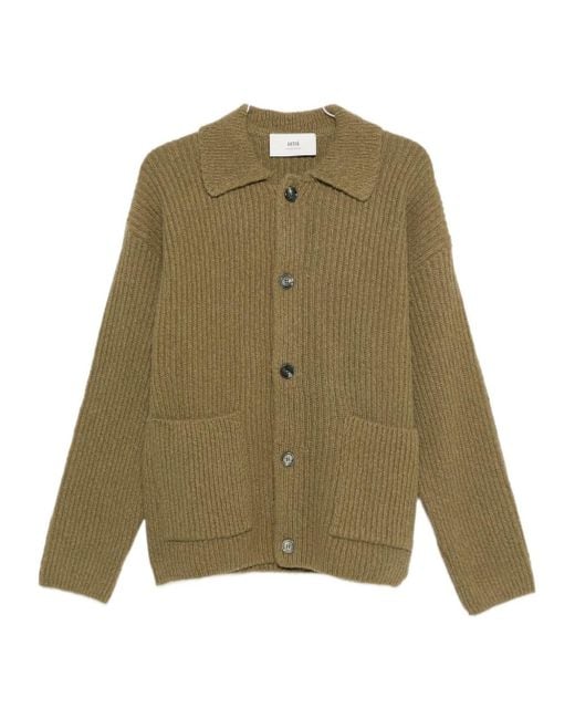 AMI Green Ribbed Cardigan for men