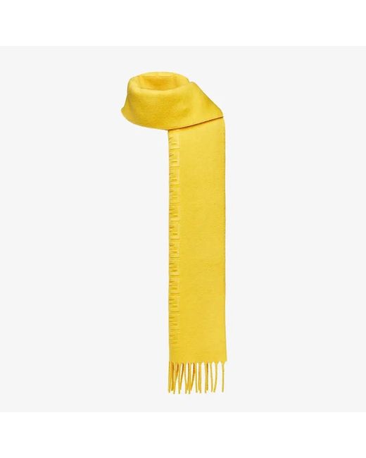 Fendi Yellow Logo Embossed Fringed Scarf for men