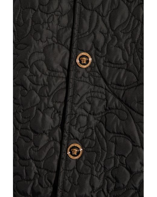 Versace Black Barocco-Quilted Button-Up Bomber Jacket for men