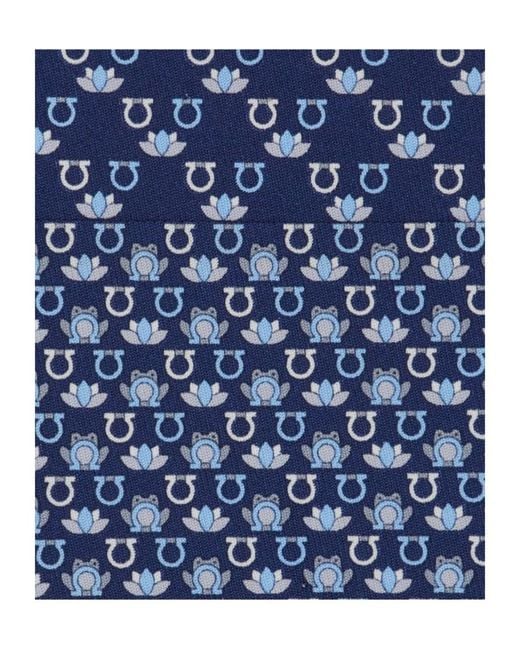 Ferragamo Blue Frog Print Silk Tie for men