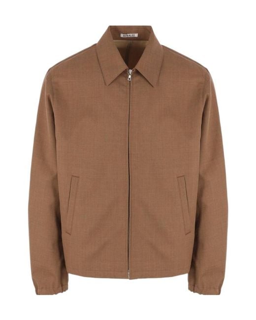 Auralee Brown Zip-Up Long-Sleeved Jacket for men